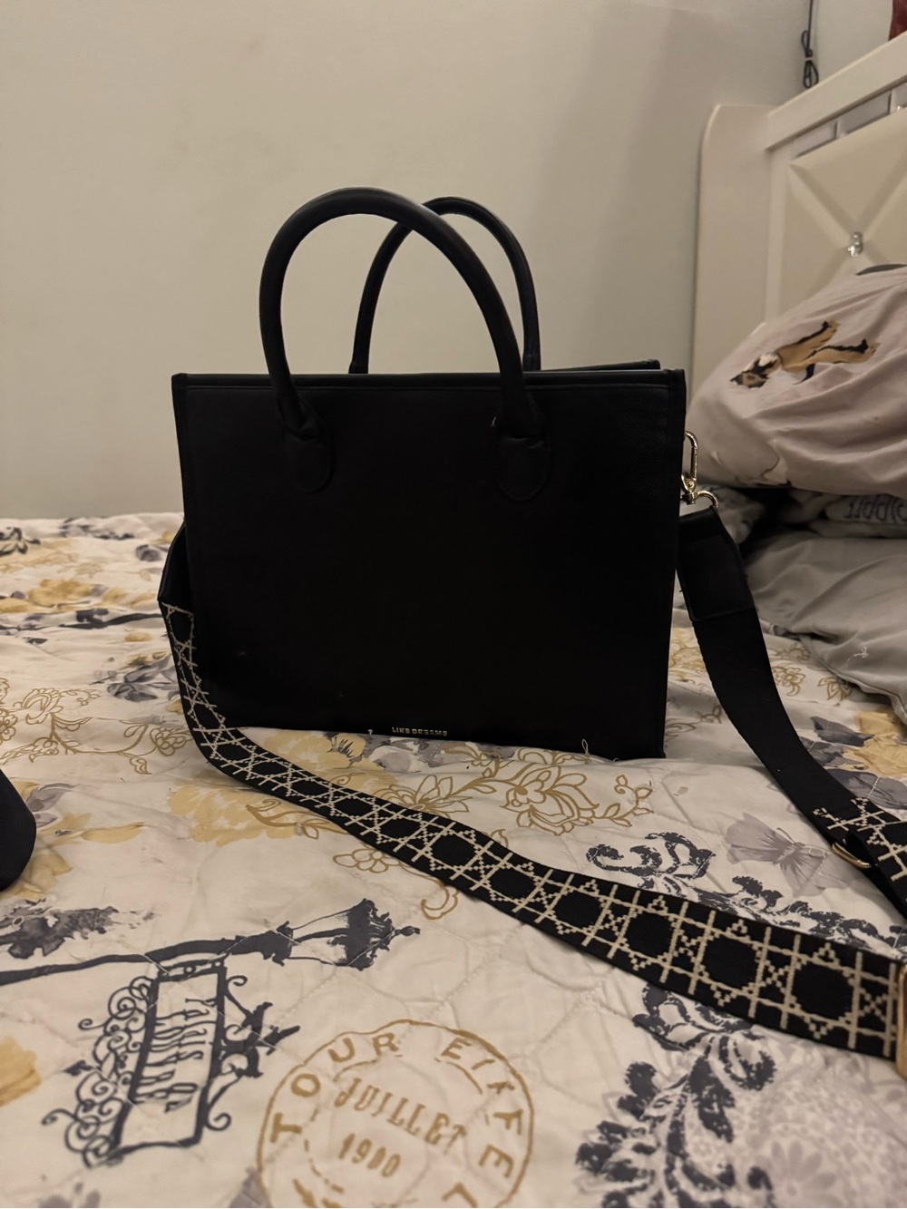 Classic Black Structured Satchel with Decorative Strap
